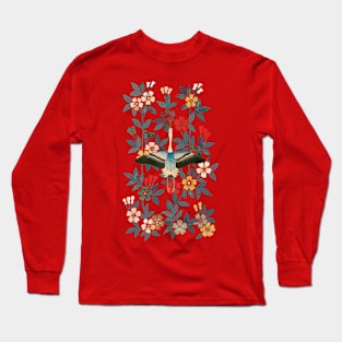 Crane and Flowers by Japanese Long Sleeve T-Shirt